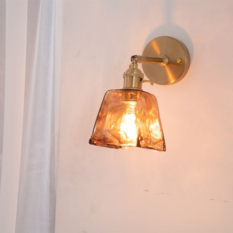 Gold Modern Metal Wall Sconce Geometric Shape Sconce Lights with Glass Shade