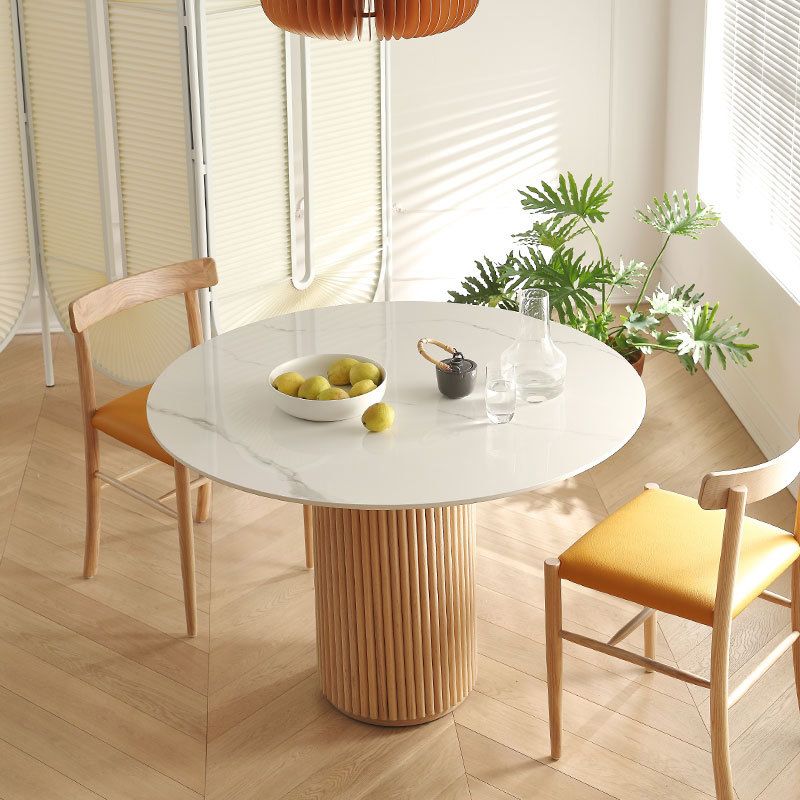 29.5"H Modern Wood Base Wood/Slate Top Round Table Top Coffee Table