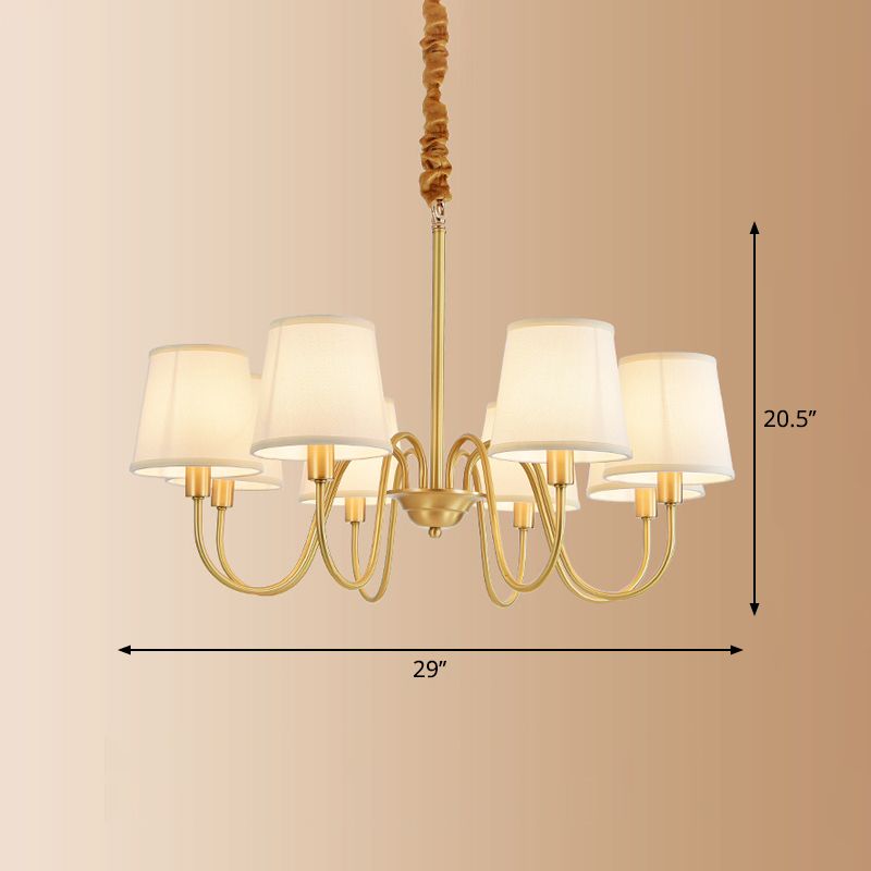 Fabric Bucket Shade Suspension Light Simplicity Living Room Chandelier Light in Brass
