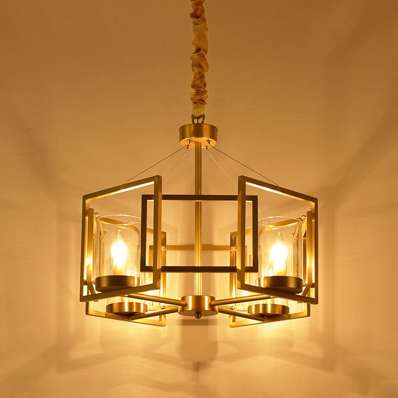 Lumo cilindri di lussuoso lampadario a sospensione LIGHT BRIEL di vetro trasparente a 4/6 tradi lampada sospesa in oro con gabbia in metallo rettangolo