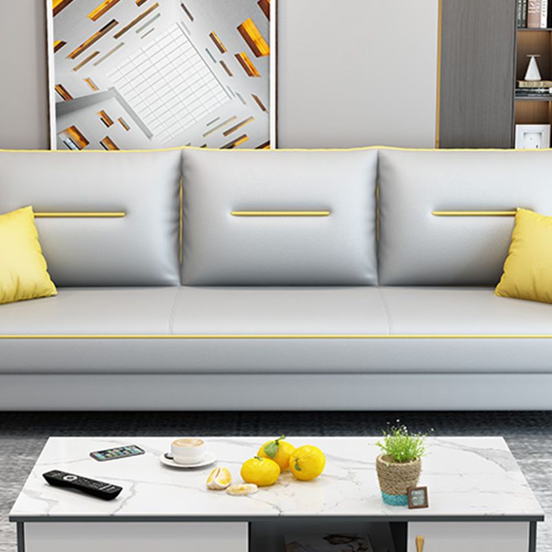 Nordic Leather Sofa with Bolster Pillows Single Cushion Seat Square Arm for Living Room
