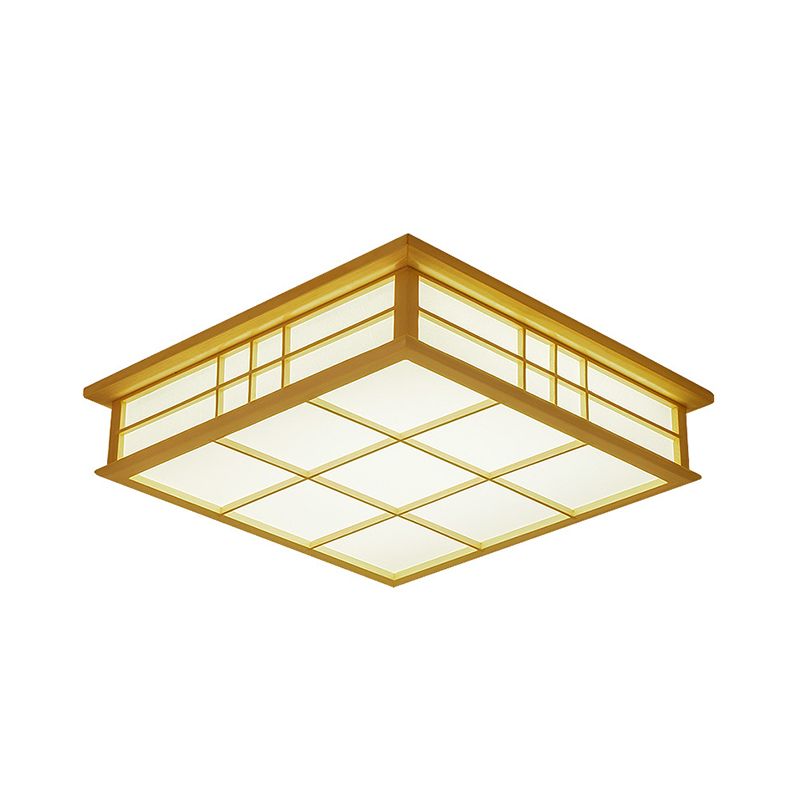 Wood Square Grille Flush Lighting Japanese Style LED Beige Ceiling Lamp in Warm/White Light
