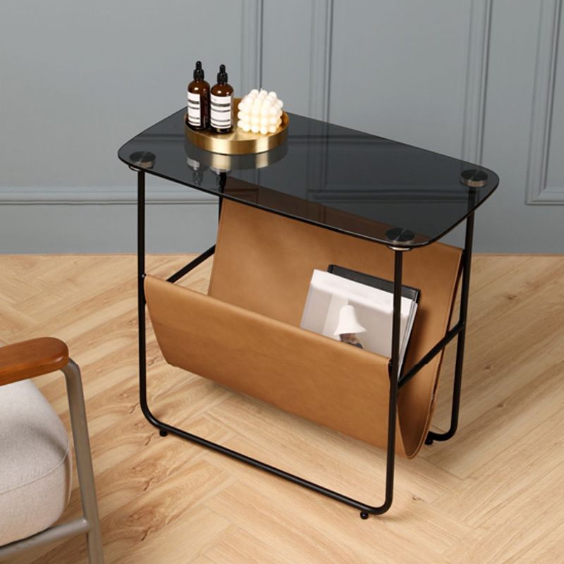 Rectangular Glass Top Side Table 26.38" W x 14.96" D x 23.23" H End Table with Shelf