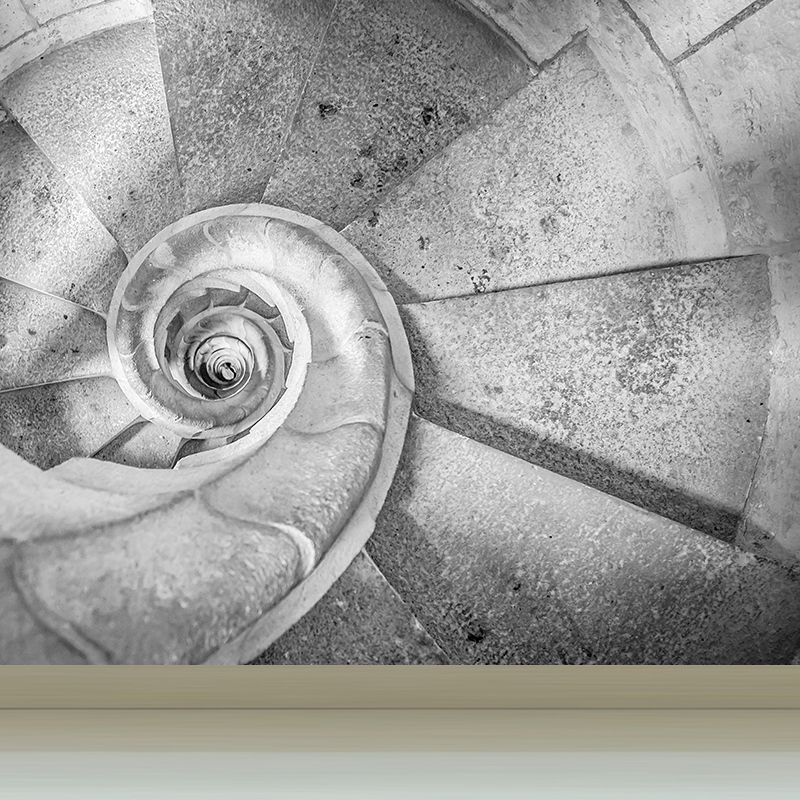 Giant Architecture Mural Decal Modern Hypnosis Cement Stairs Wall Art in Grey, Custom Made