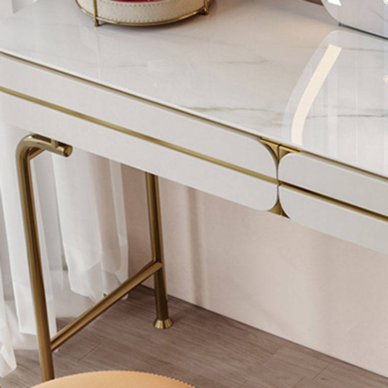 White Glam Vanity Dressing Table Set with Stool & 5 Storage Drawers