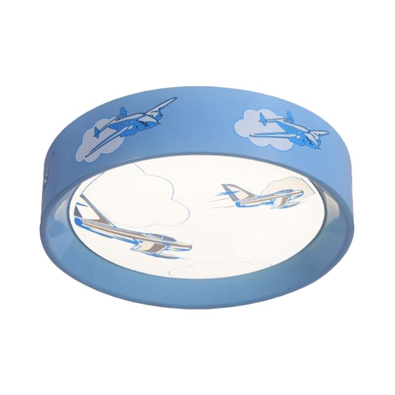 Fighter Plane Pattern Circle Flush Light Cartoon Acrylic Blue LED Flush Mount Ceiling Lamp for Boy's Room