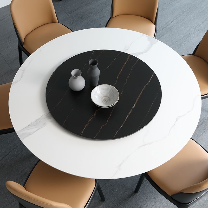 Modern Sintered Stone Dinette Set 1/3/4/5/7 Pieces Round Dining Table Set with Turntable