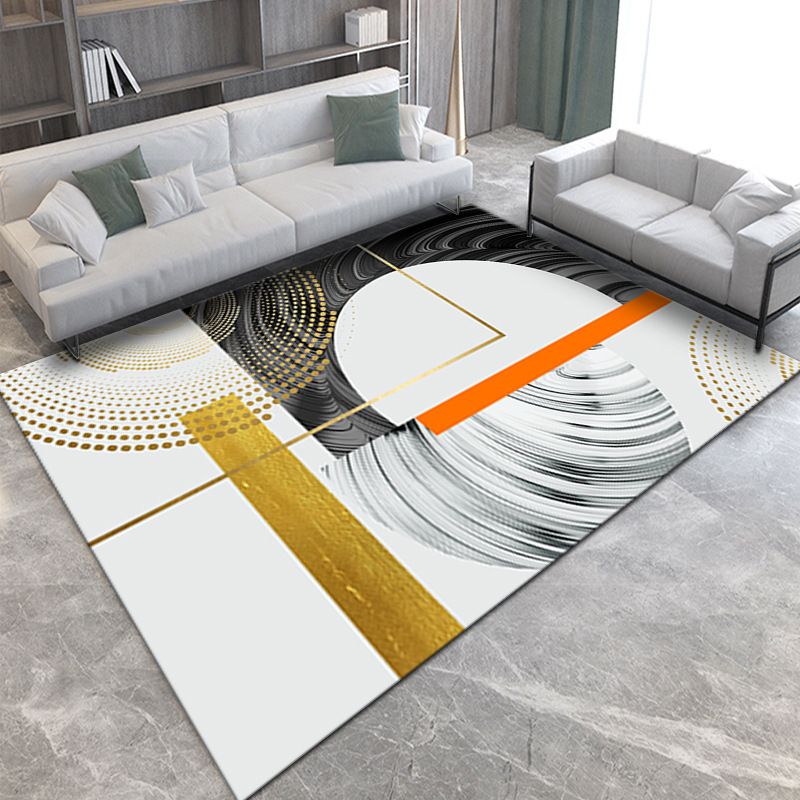 Gold Modern Rug Polyester Circle Indoor Rug Non-Slip Backing Rug for Home Decor