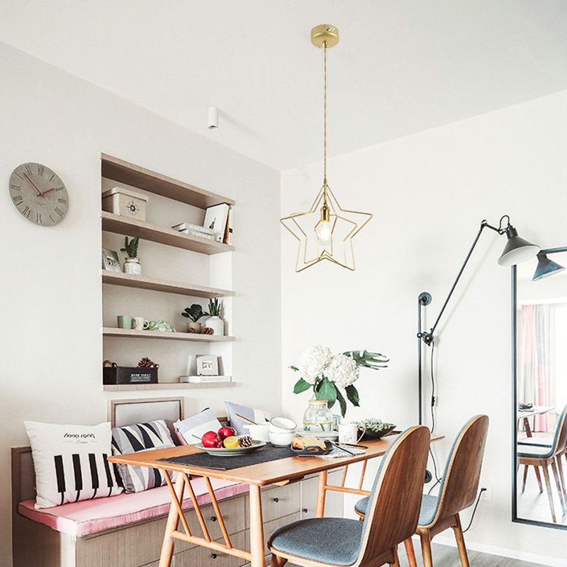 Metal 1 Light Pendant Light Nordic Simple Creative Star Cage Hanging Lamp for Living Room