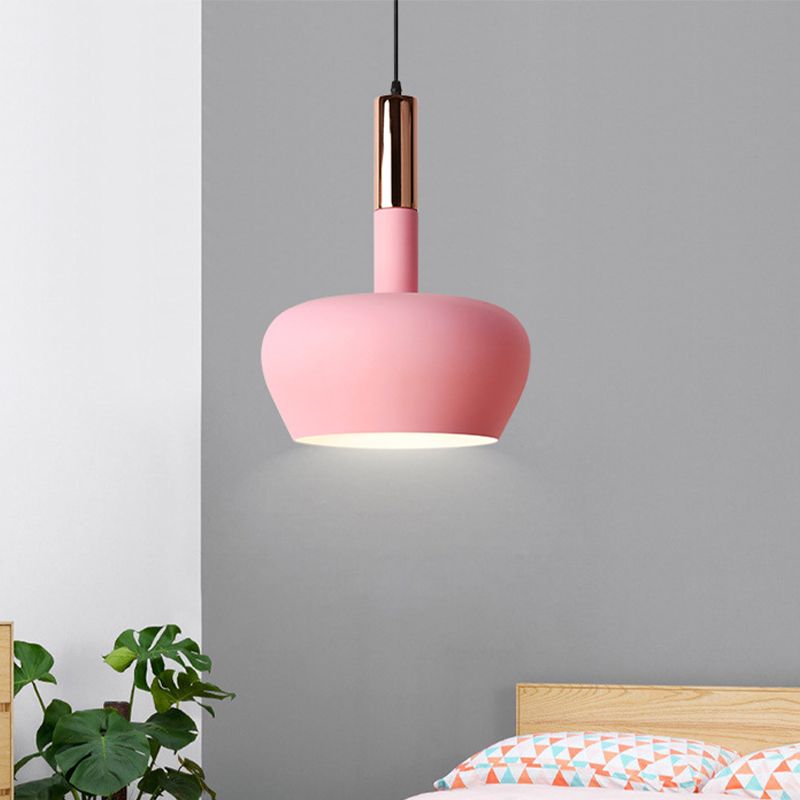 Apple-Shape Down Lighting Pendant Macaron Metallic 1 lichtroze/blauw/geel plafond hang licht met handvat