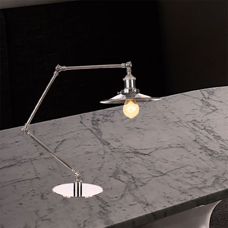 Tapered Study Room Desk Lighting Metal 1 Light Industrial Reading Book Light with 8"+8"/8"+8"+8" Length Arm in Chrome