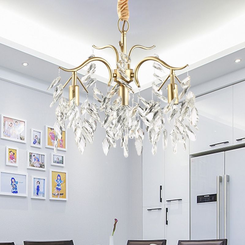Raindrop Crystal Ceiling Chandelier Traditionalism 4 Heads Living Room Down Lighting in Gold
