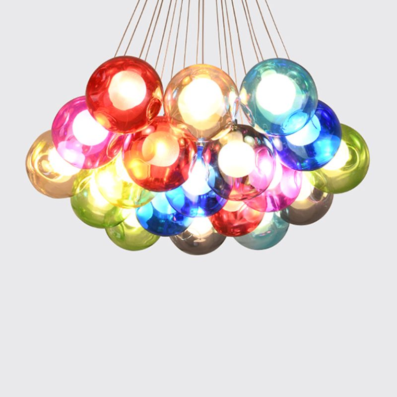 Indoor Globe Clear Glass Multi Hanging Light, Simple Colorful Balls Hanging Lamp
