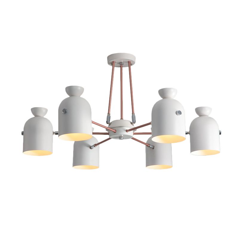 Metallic Half-Capsule Sanging Lighting Modern Nordic Style Lampe de lustre de 6 têtes en blanc