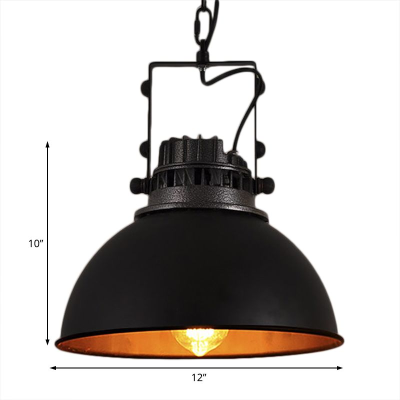 Dome Shade Restaurant Pendant Light Fixture Industrial Metal 1 Bulb Black Hanging Ceiling Light