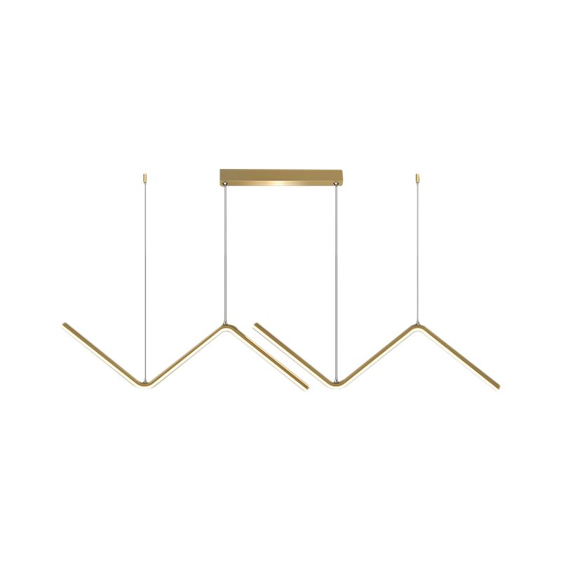 Zigzag Shaped Metal Hanging Lamp Simple Black/Gold LED Island Pendant in Warm/White Light for Dining Room