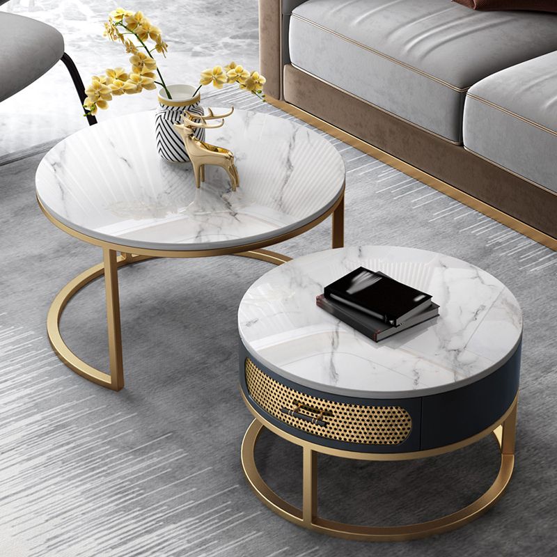 Slate Round Frame Coffee Table Nesting Modern Coffee Table Set