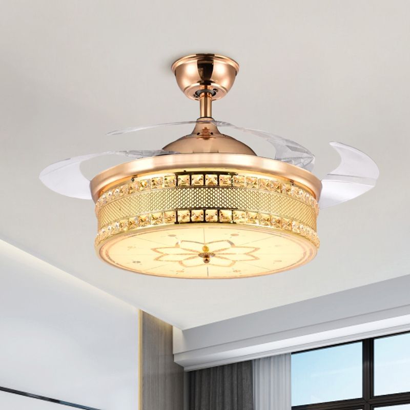 Semifulco di tamburi cristallini sfaccettati Semifulgo da 19 "Luce a trappola a LED LED in oro con 3 lame