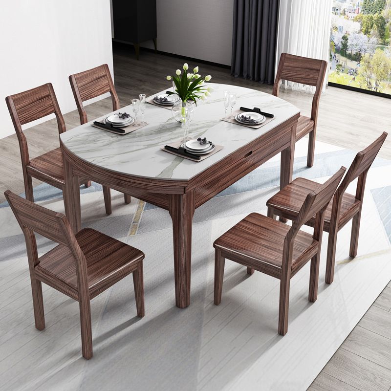 Contemporary Dining Set 1/7 Pcs Standard Height Dining Sets with Self Storing Leaves