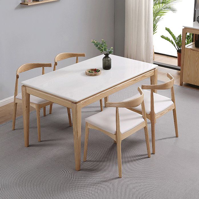 Rectangle Home Dining Table Simplicity Dinner Room Sintered Stone Table with 4 Wood Legs