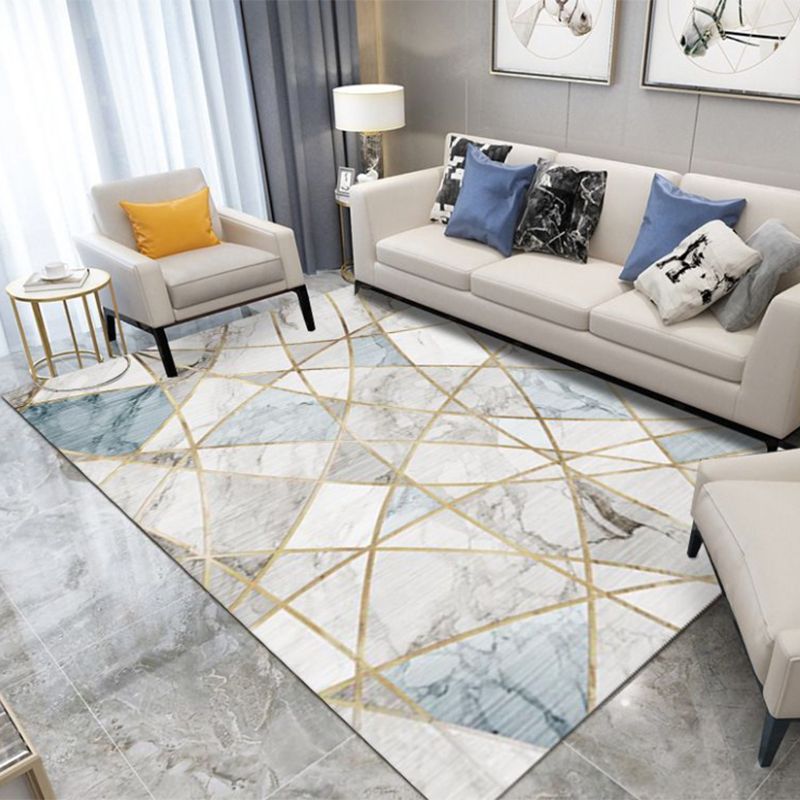 Blue Graphic Carpet Polyester Nordic Carpet Non-Slip Backing Carpet for Home Decoration