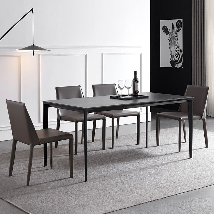 Modern Style Traditional Height Dining Set with Fixed Rectangle Shape Table and 4 Black Legs Base