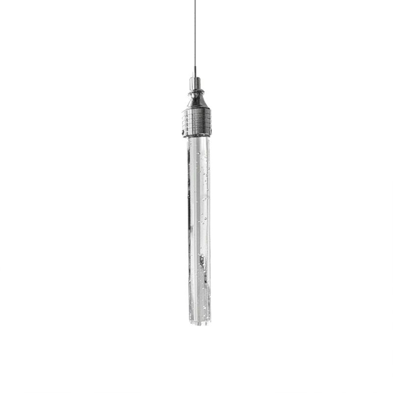 Tube Shaped Hanging Lamp Modern Clear Bubble Crystal 1-Light Suspension Pendant in Warm/White Light for Bar Living Room