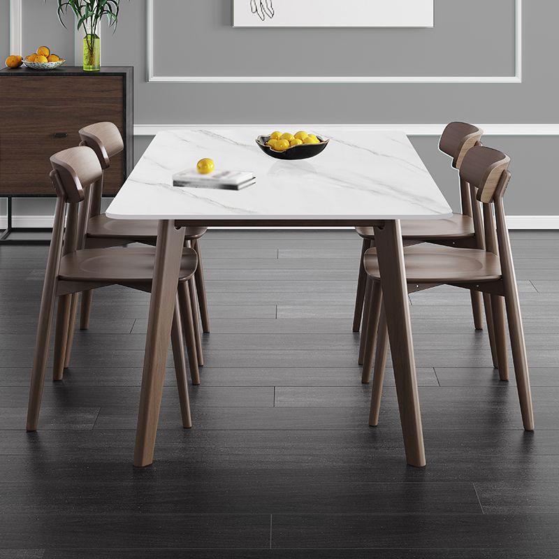 Rectangle Industrial Dining Table White Fixed Table with Sintered Stone