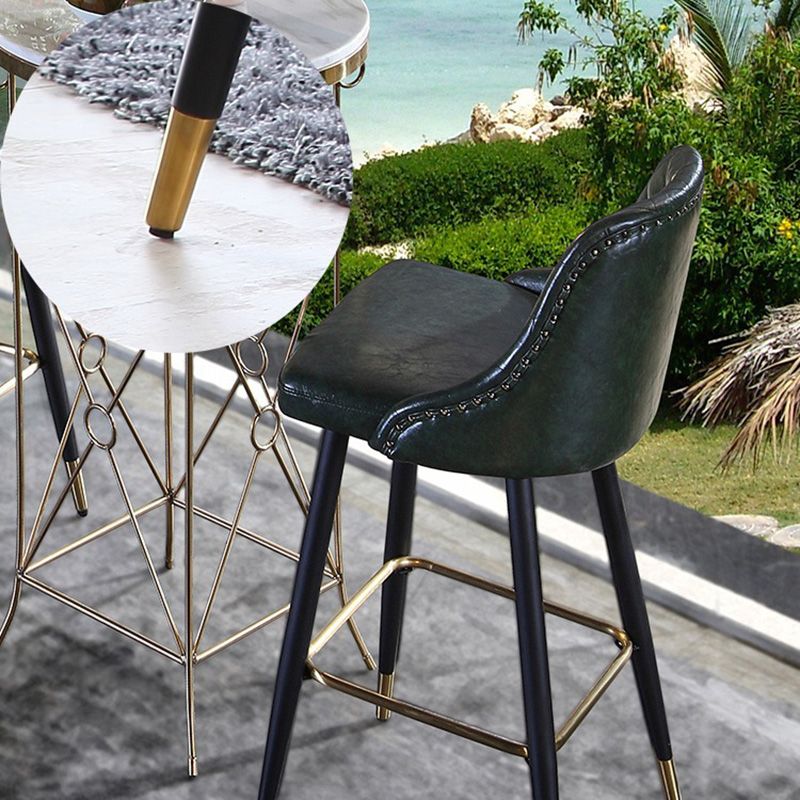 Glam Style Faux Leather Barstool Armless Low Back Bar Stool with Metal Legs