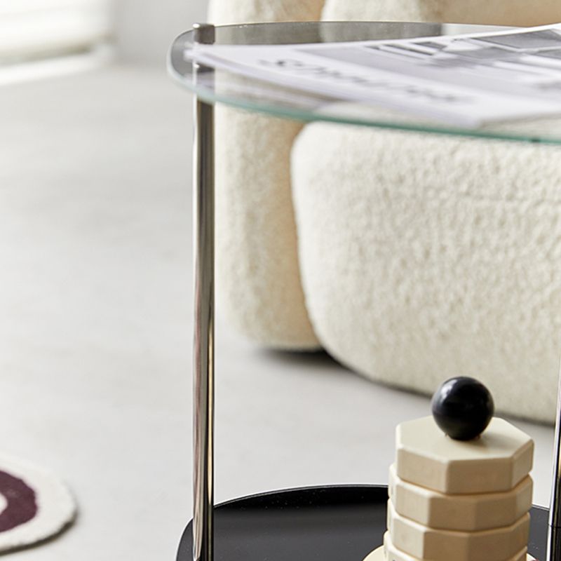 Modern Glass 2-shelf Side Table 4 Legs Sofa Side Accent Table