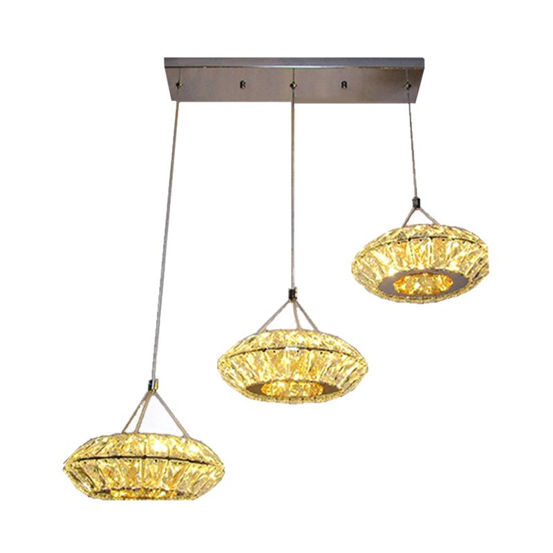 3 Heads Multi Light Pendant Simple UFO Clear Beveled Crystal LED Suspension Lighting