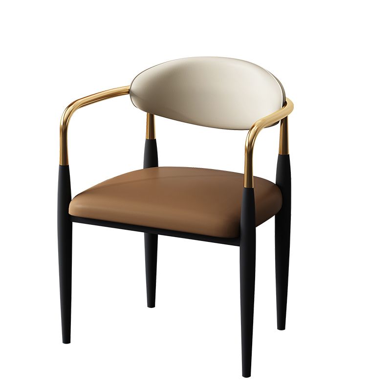 Metal Industrial Side Chair Metallic Finish Open Back Dining Arm Chair