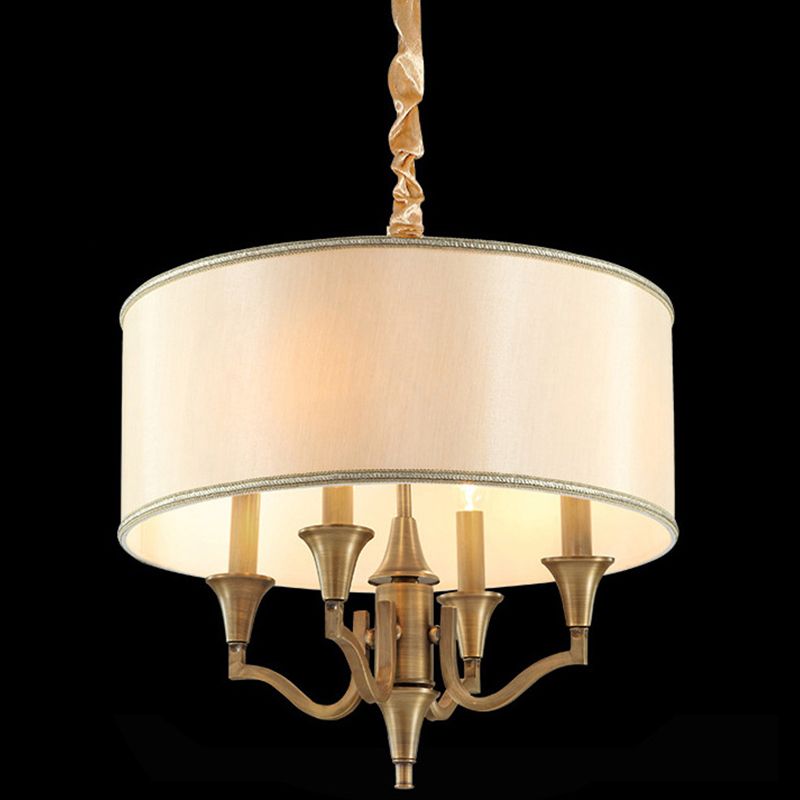 4-Light Candle Style Chandelier Traditional Drum Fabric Ceiling Light for Room