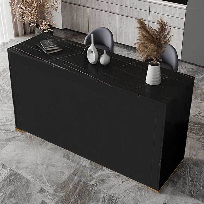 Modern Sintered Stone Bistro Table Rectangle Bar Table with Wooden Base