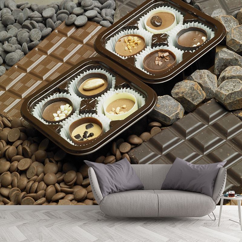 Light Color Chocolate Mural Stain Resistant Contemporary Dessert Shop Wall Covering