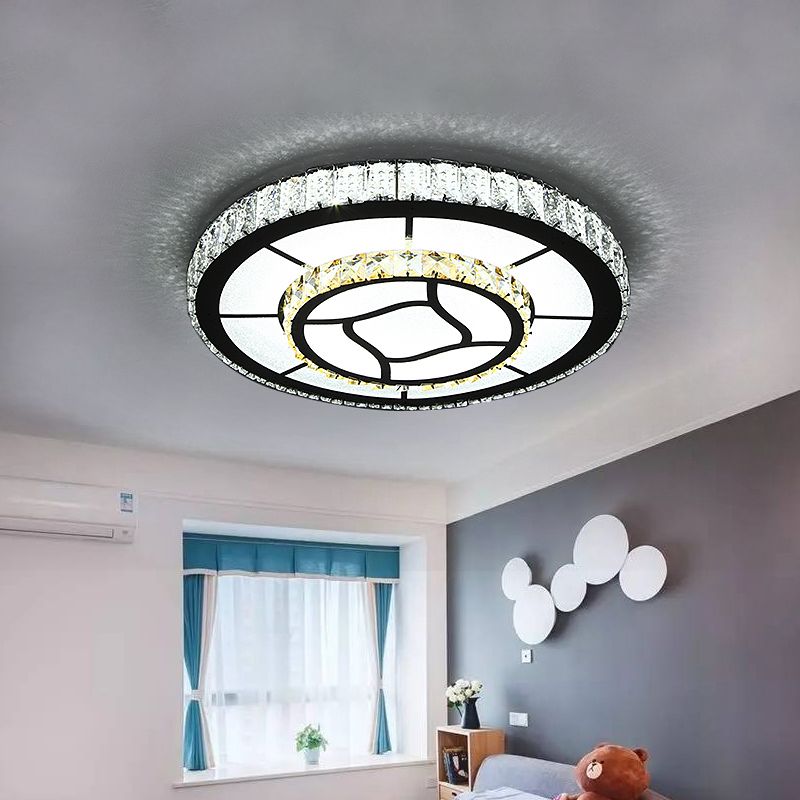 Round Crystal Block Ceiling Light Simplicity LED Chrome Flush Mount Lighting Fixture