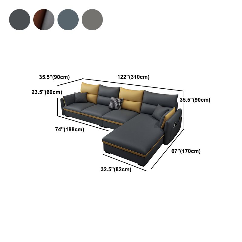 Scandinavian Cushions Square Arm Sofa & Chaise 66.93" D Faux Leather Sofa