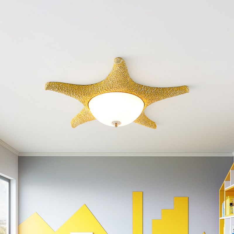 Resin Starfish Flush Lighting Children Style LED Ceiling Mount Light Fixture in Pink/Yellow/Blue, Warm/White Light