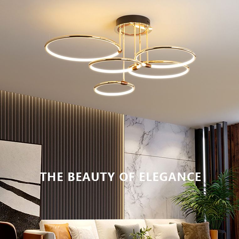 Circles Metal Chandelier Lighting Fixture Minimalist LED Gold Ceiling Pendant Light