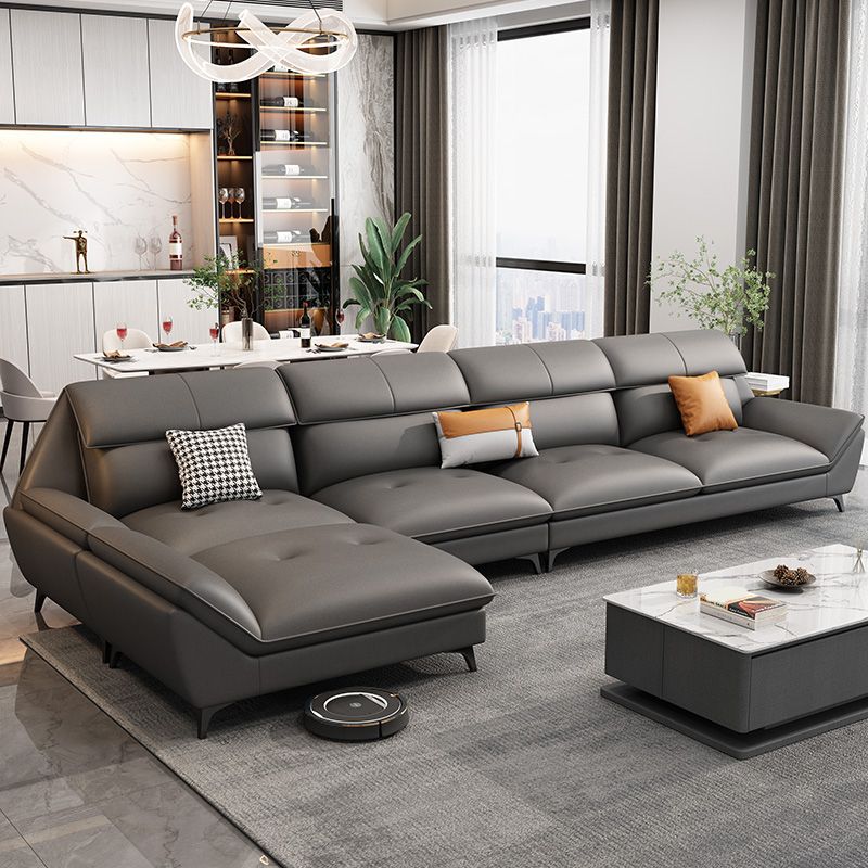 37.79" Tall Grey Sectional Sofa Faux Leather Modular Sofa with Cushion Back