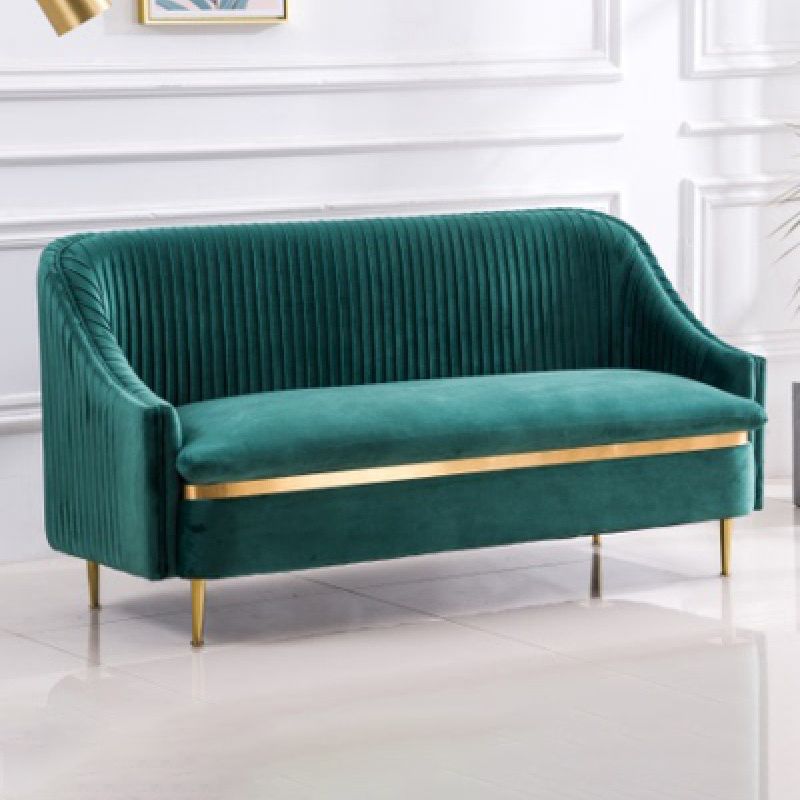 Contemporary Slopped Arm Sofa with Swen Pillow Back  Velvet Sofa