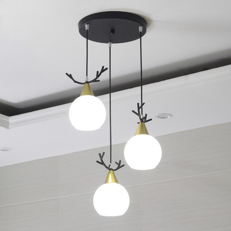 Blanc Glass Shade Pendant Light Nordic Style multiple Hanging Light pour duplex