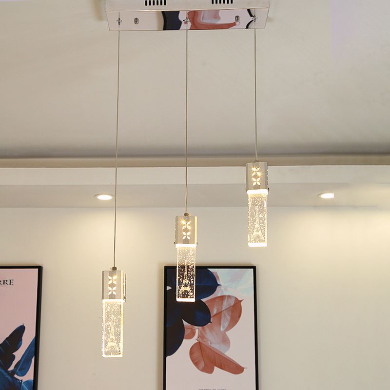 Etched Eiffel Tower Pendant Lamp Creative Minimalist Crystal Chrome Suspension Light