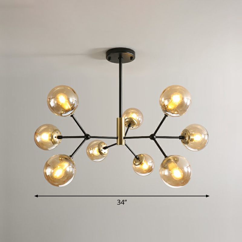 Postmodern Molecule Hanging Light Ball Glass Bedroom Chandelier in Black and Brass