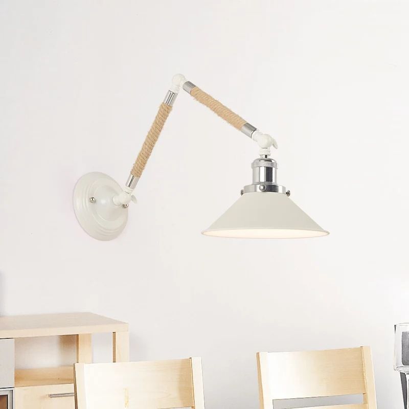 Blanc Conical Task Mur Murce Metal Nordic 1 Bulbe Metal Wall Lightture avec un bras cordé émouvant