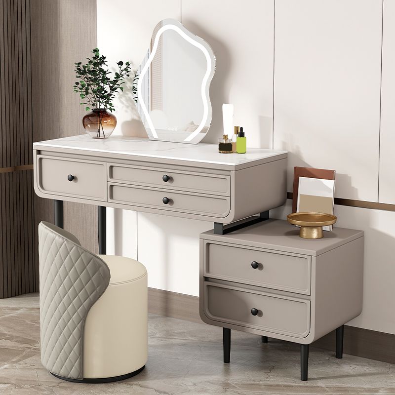 Glam Makeup Vanity Desk with Slate Top, Solid Wood Dressing Table