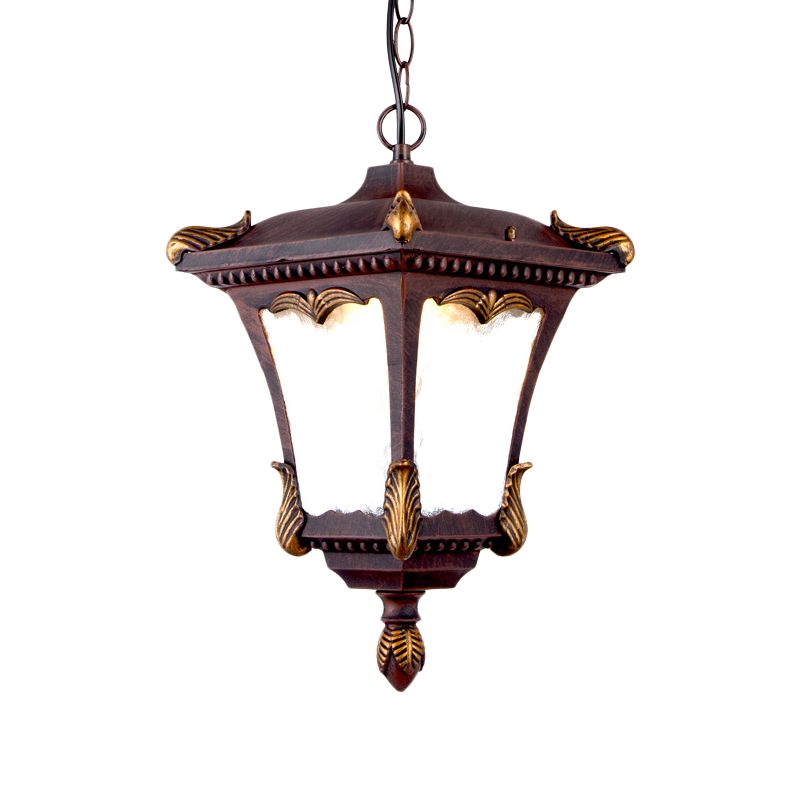 1 bulbe Suspension Light Lodge Patio suspendu lampe à lampe avec lanterne en verre d'ondulation transparente en bronze / rouille