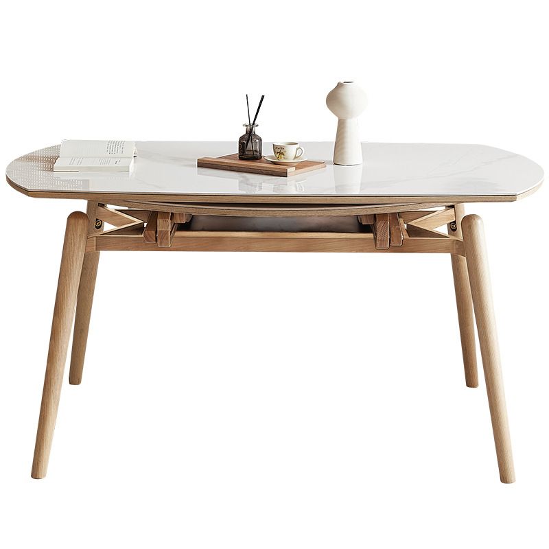 Round Sintered Stone Dining Table Modern Extendable Furniture with 4 Legs for Home