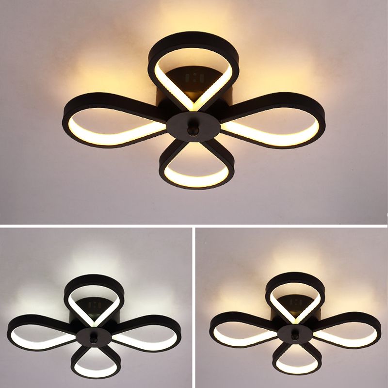 Black Flower Ceiling Flush Light Minimalistic Metal LED Semi Mount Lighting for Corridor