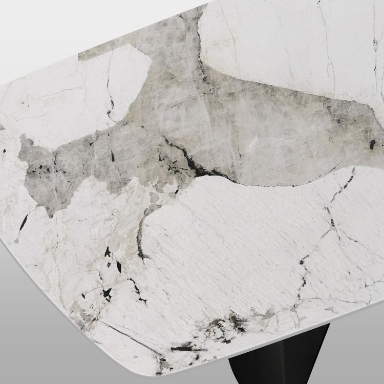 Sintered Stone Top Dining Table Rectangle Table with Grey Metal Base and Double Pedestal